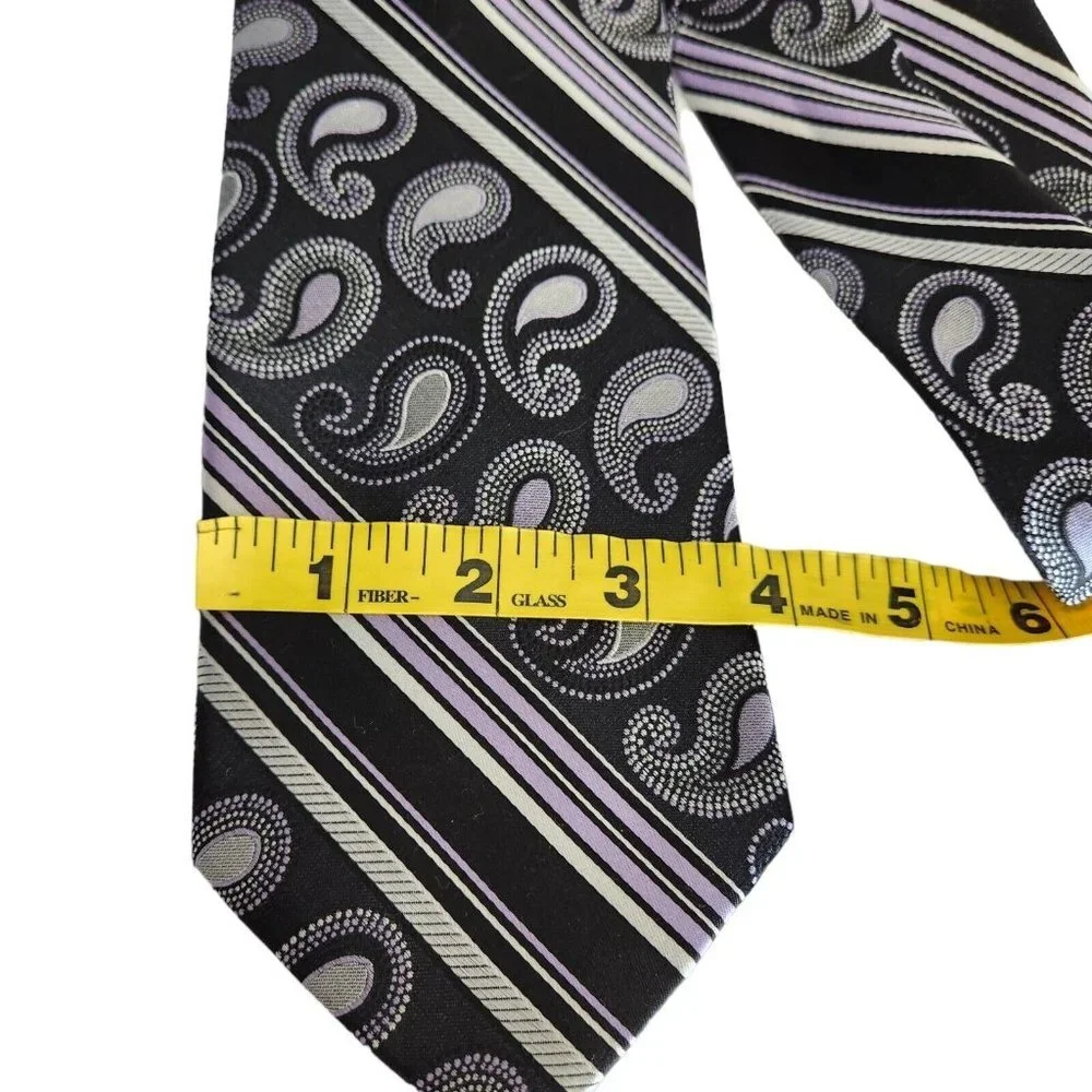 THE BIG KNOT by Steven Land 100% Silk Tie Geo Paisley‎ 3.5W Dark Purple